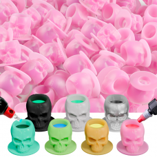 Колпачки силиконовые OZER Skull Silicone Ink Caps Pink (50 шт.)